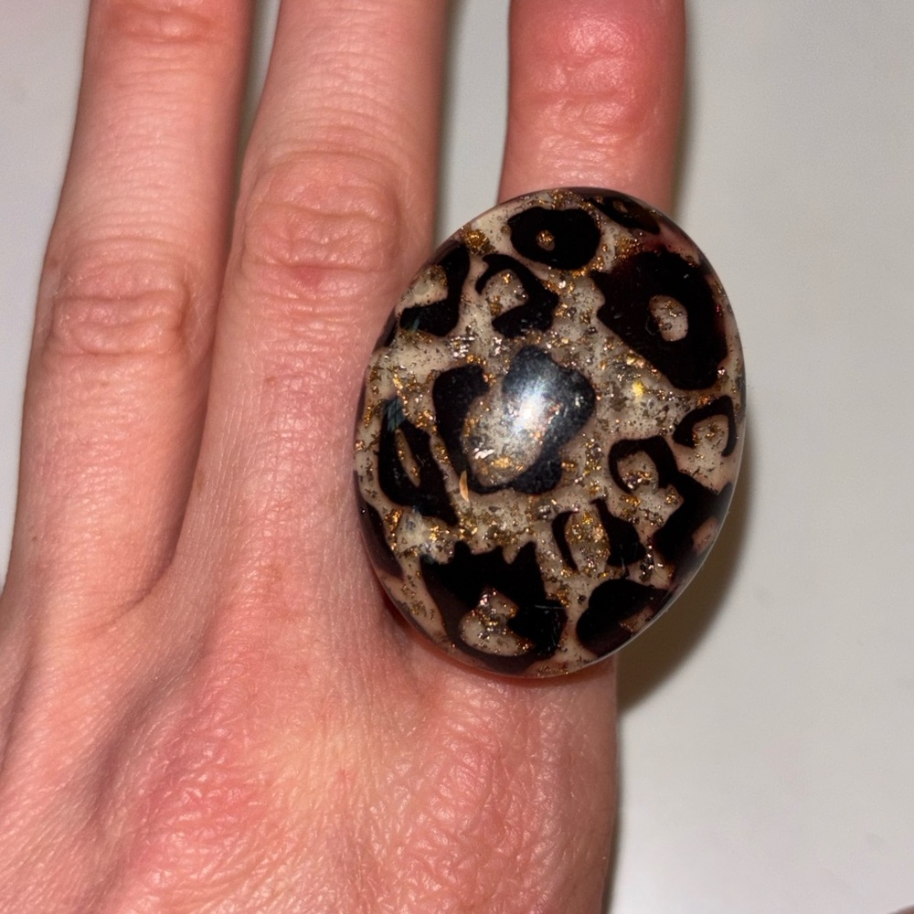 Leopard Print Women's Ring oval statement costume party jewelry gifts oval rock